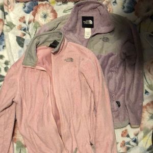 Bundle of pastel pink & purple fleece north face